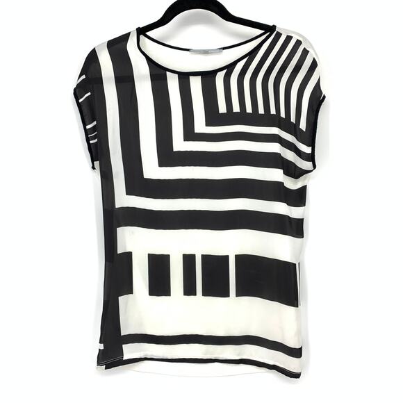 Etam Short Sleeve Blouse Womens Size Small Black White Graphic Design Print - Picture 1 of 5